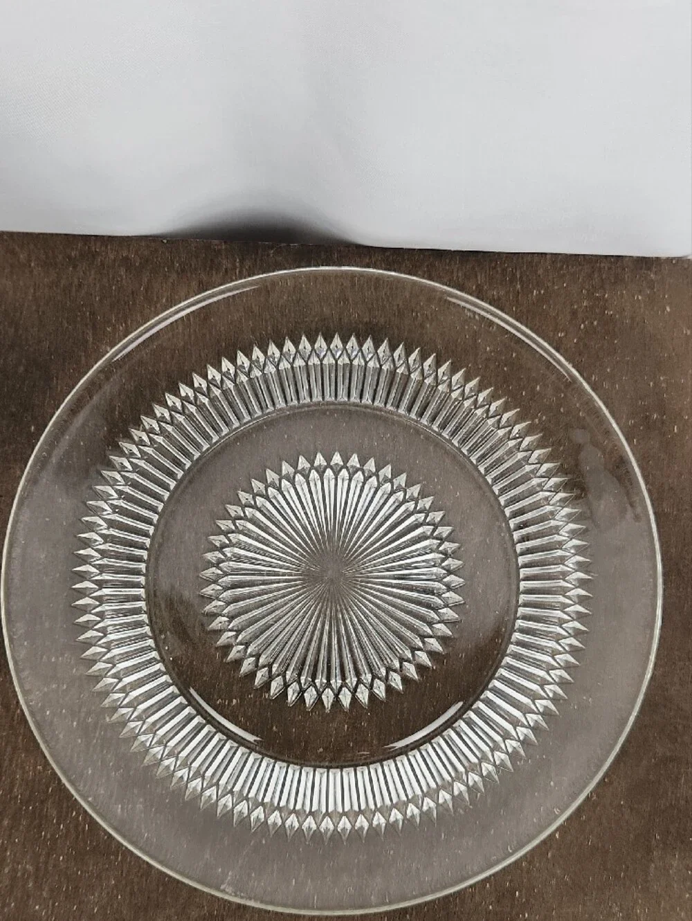 Vintage Pressed Glass Serving Plates Set of 4 Starburst Cut Rear Impressions